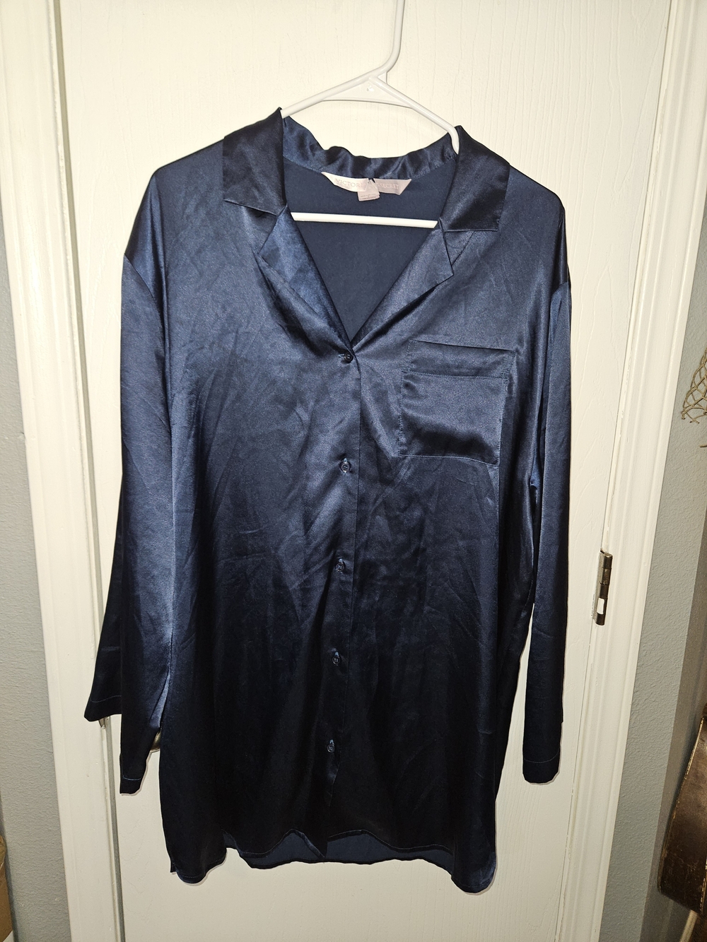 Victoria's Secret Satin Button-Front Nightgown Shirt - Navy